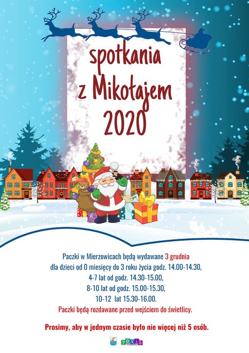 Plakat informujący o spotkaniu z Mikołajem w Mierzowicach