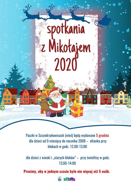 Plakat informujący o spotkaniu z Mikołajem w Szczedrzykowicach